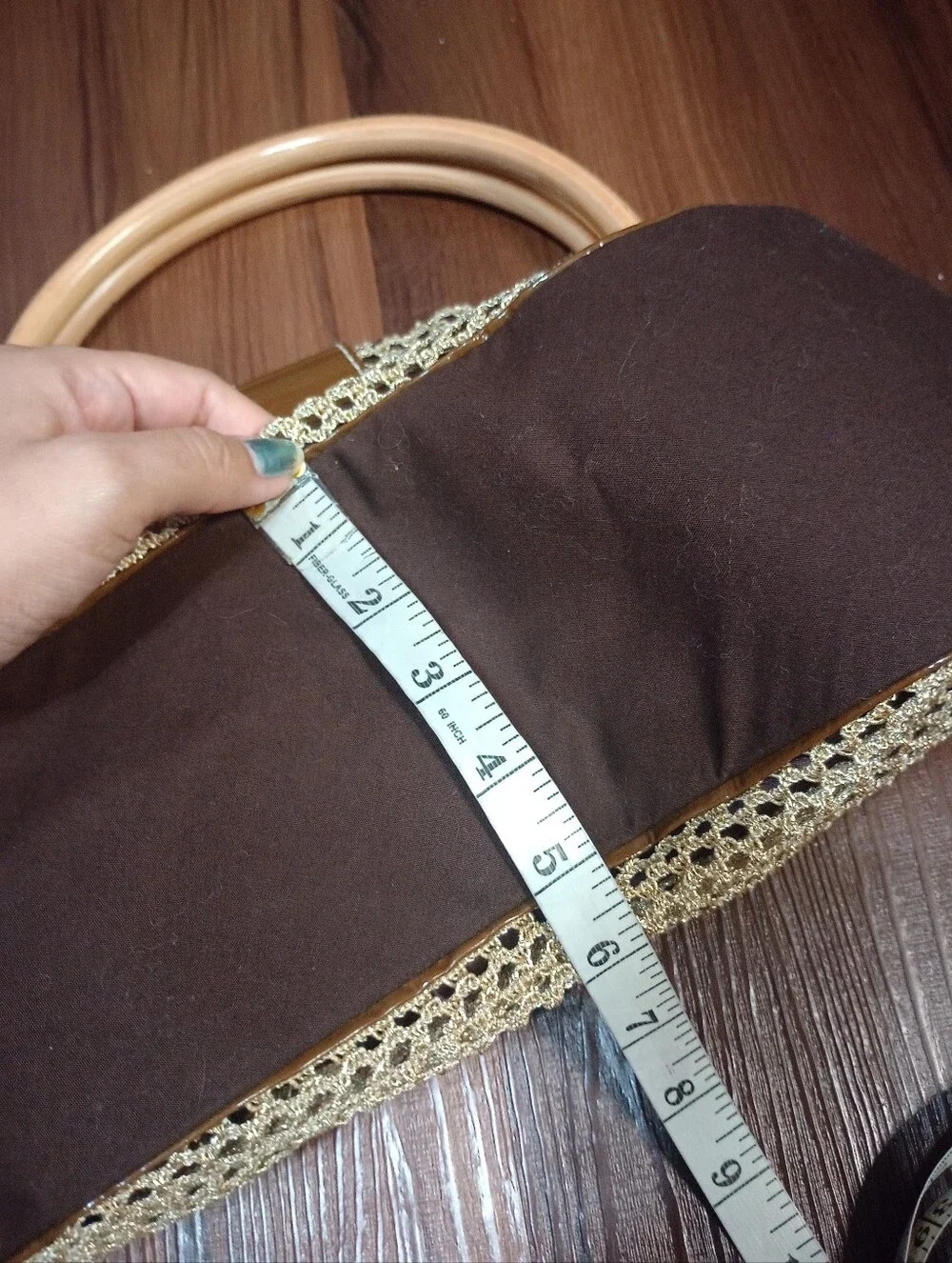 Kate Spade Wooden Handle Metallic Gold Mesh Hand Bag